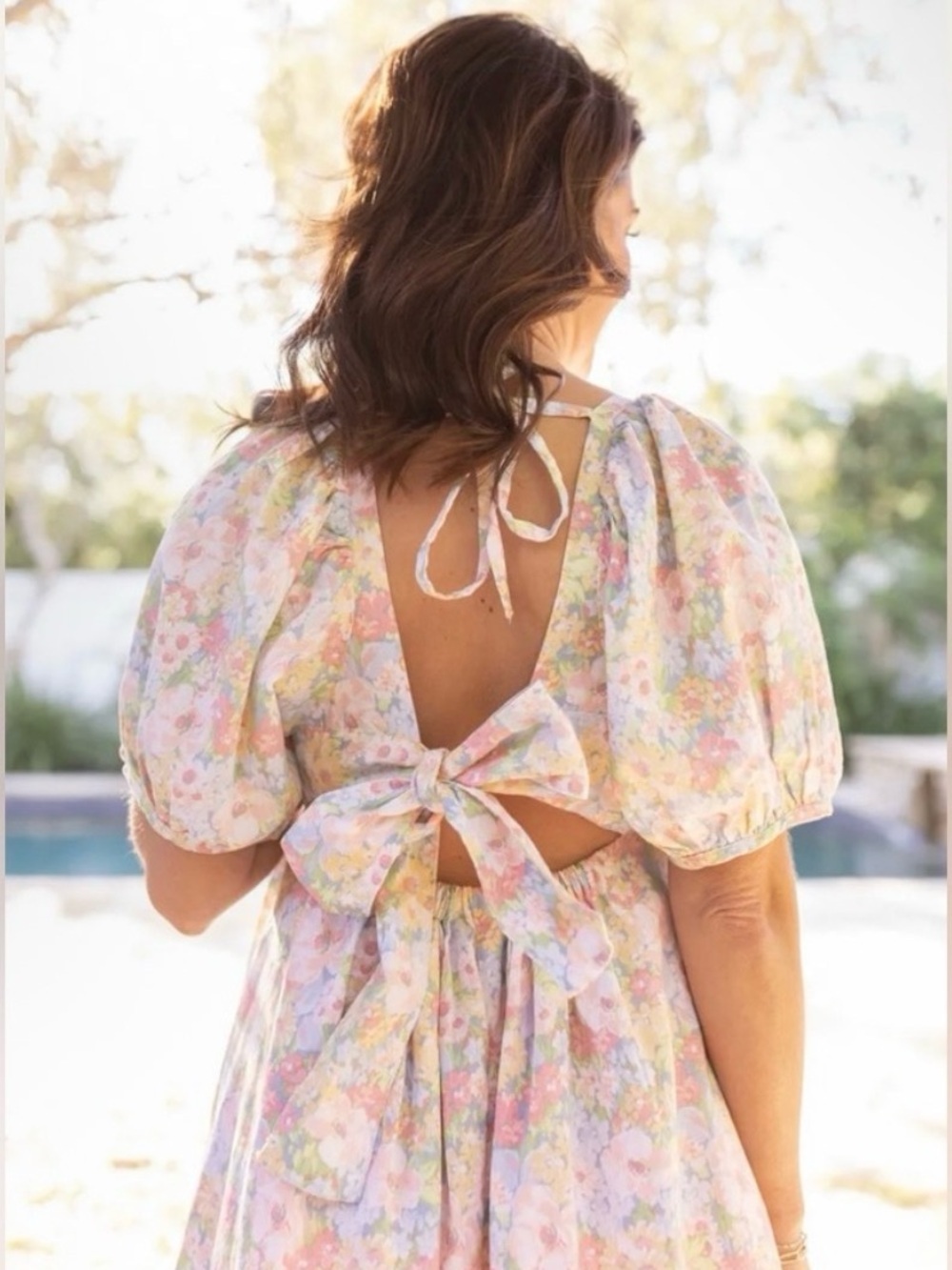 Jillian Harris for Joe Fresh Floral Pastel Open-Back Puff Sleeve Midi Dress